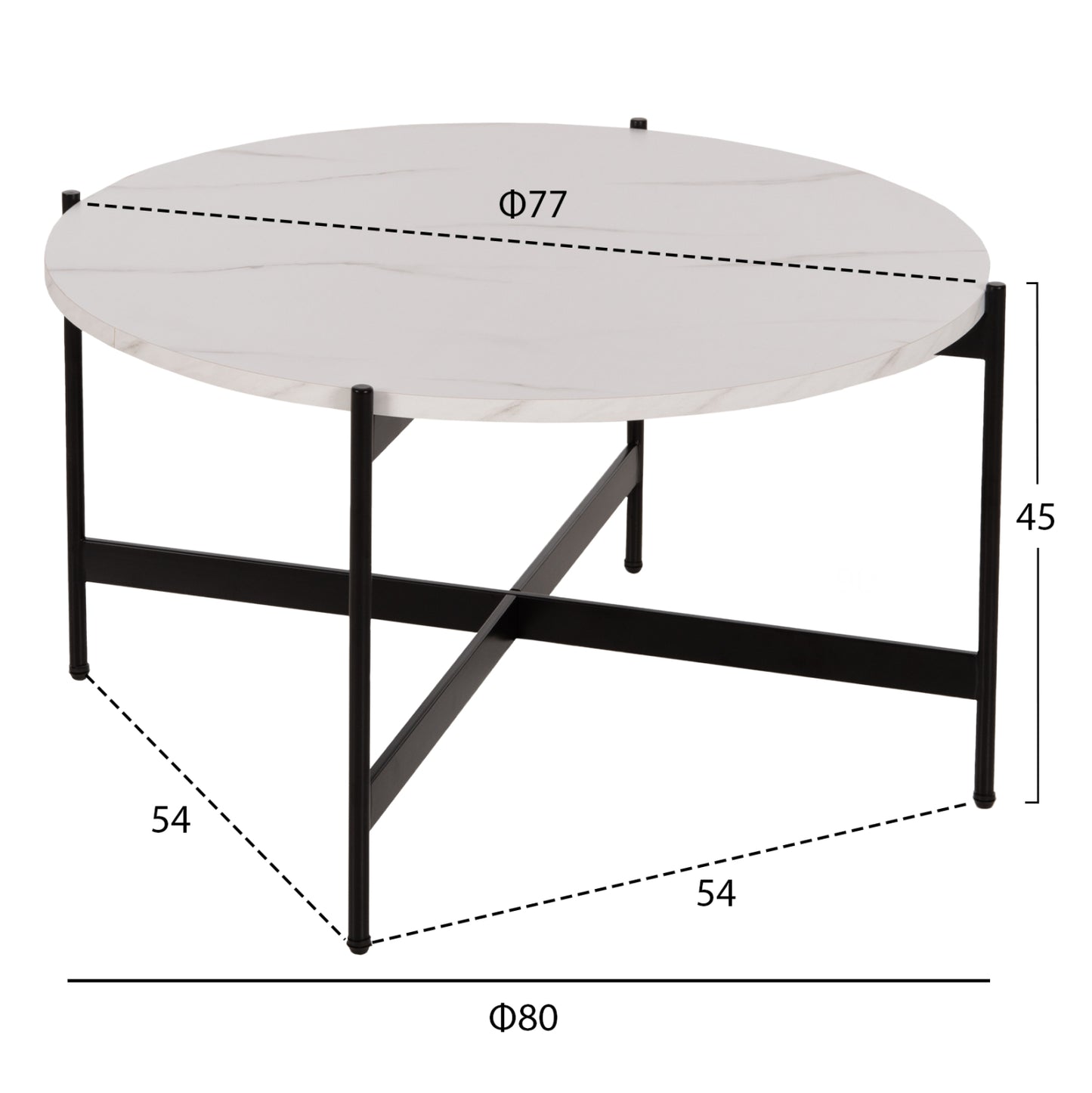 Кафе Маса с Бял Мрамор и Черен Метал Φ80x45Hcm