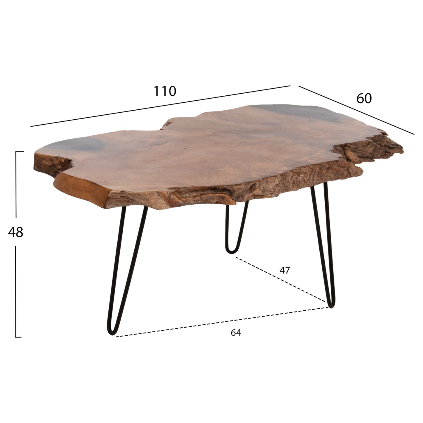 Масичка за кафе Глейз от тиково дърво с метални крака 110x60x48Hcm