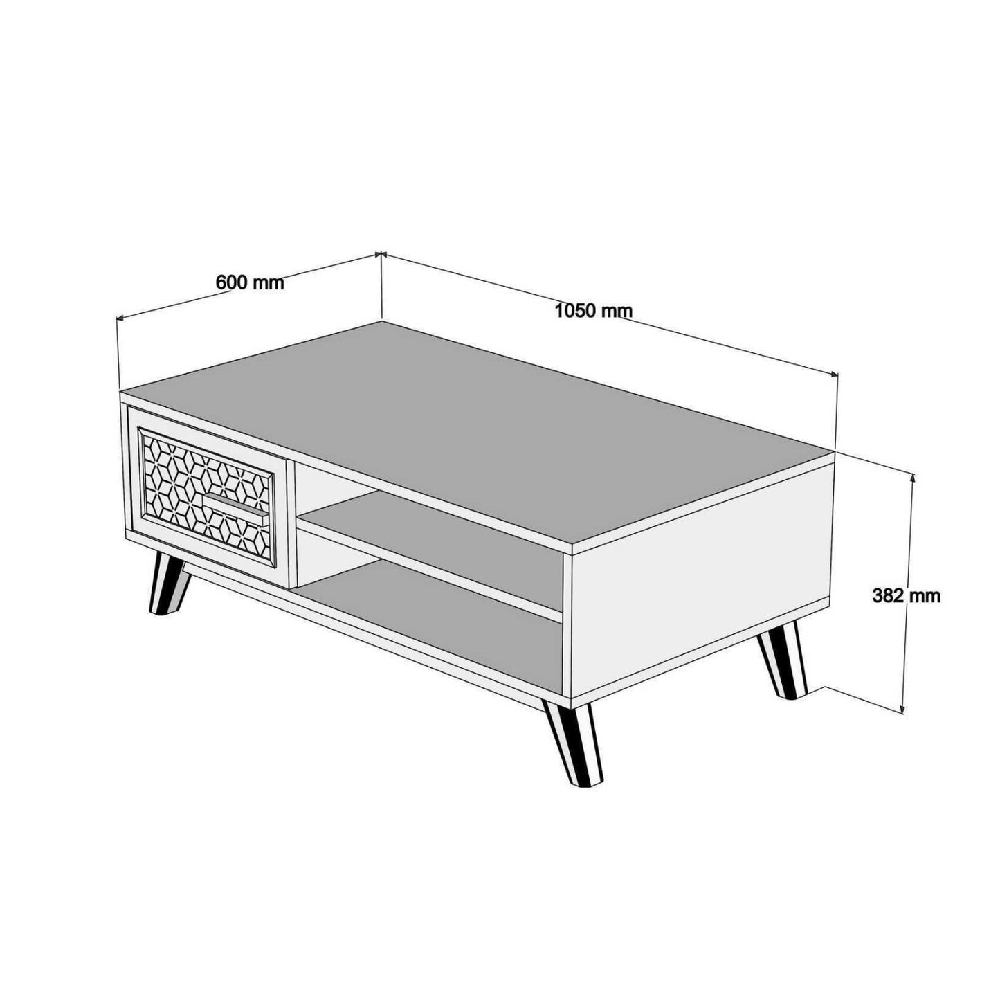 Кафе маса от меламин в орехов цвят с бяла вратичка 105x60x38,2Hcm
