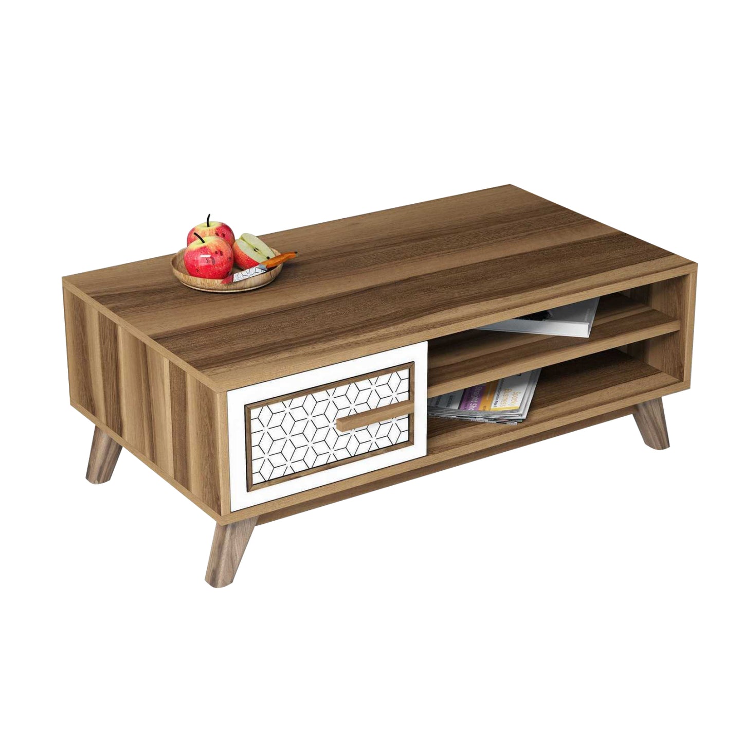 COFFEE TABLE MELAMINE IN WALNUT COLOR WITH WHITE CABINET DOOR HM9497.03 105x60x38,2Hcm. image 1