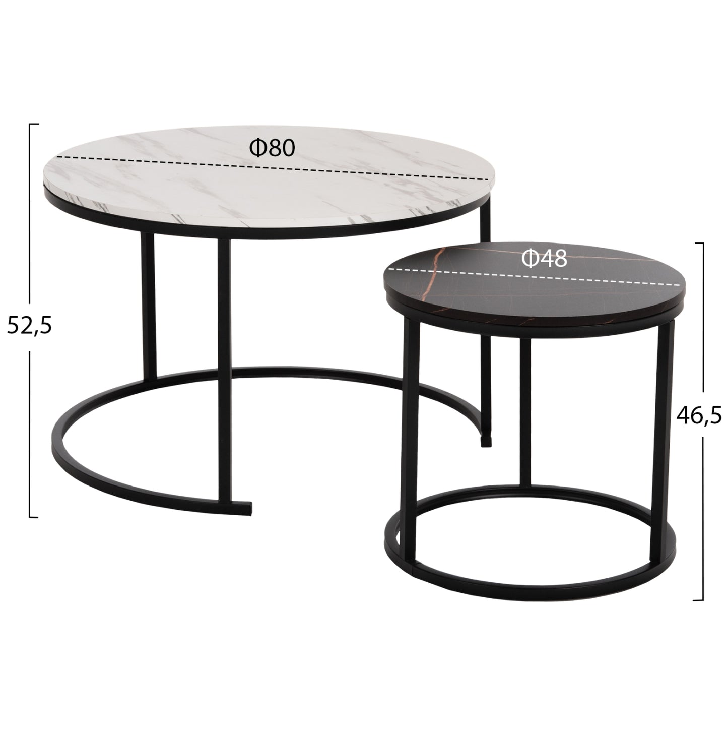 Кафе Масичка Комплект 2 Бр MDF В Мраморен Вид Φ80-Φ48cm