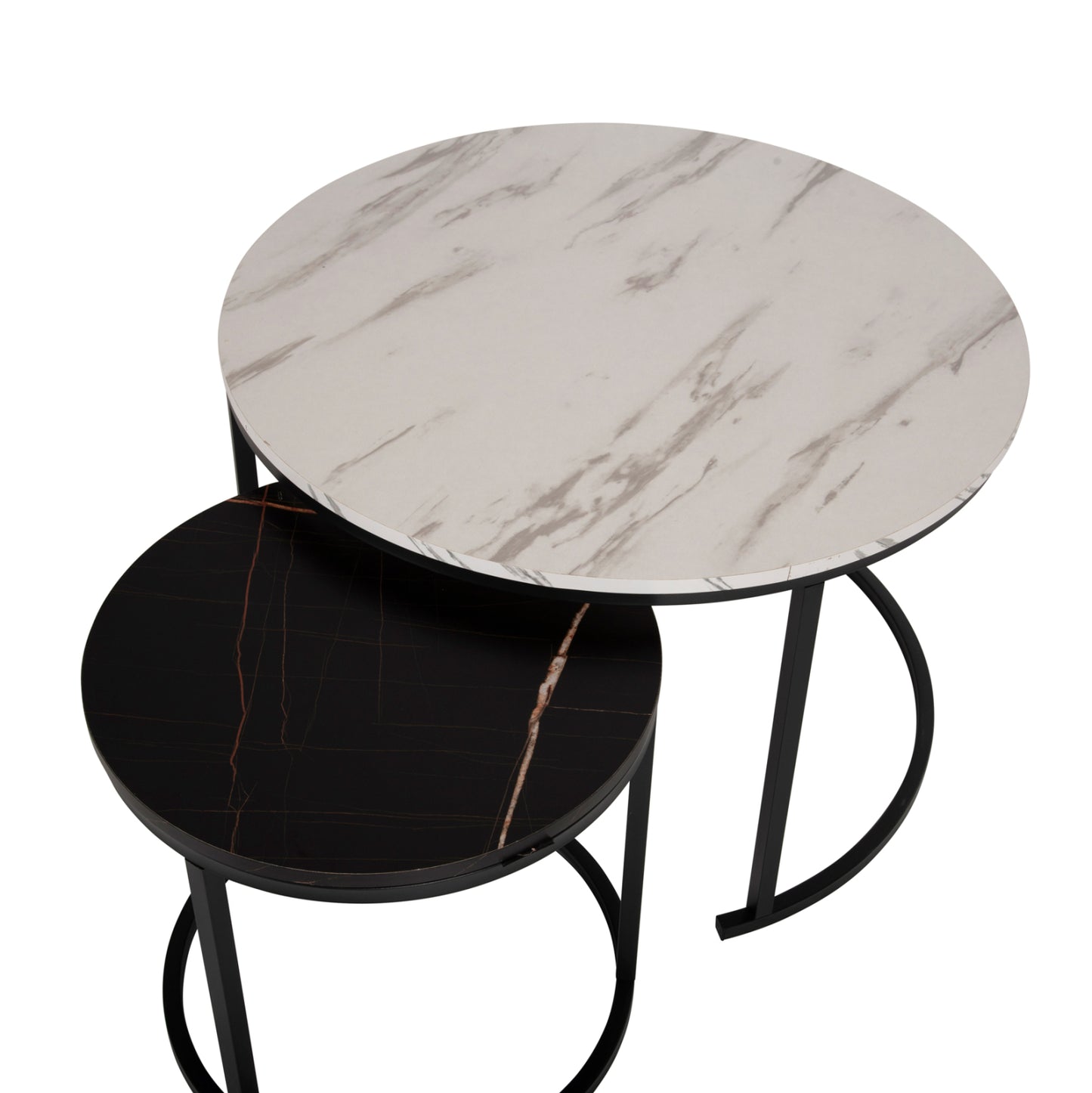 Кафе Масичка Комплект 2 Бр MDF В Мраморен Вид Φ80-Φ48cm
