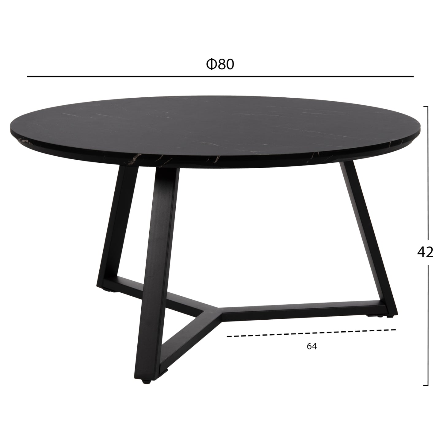 Кръгла Маса За Кафе С Черен Мраморен Топ Φ80x42Hcm