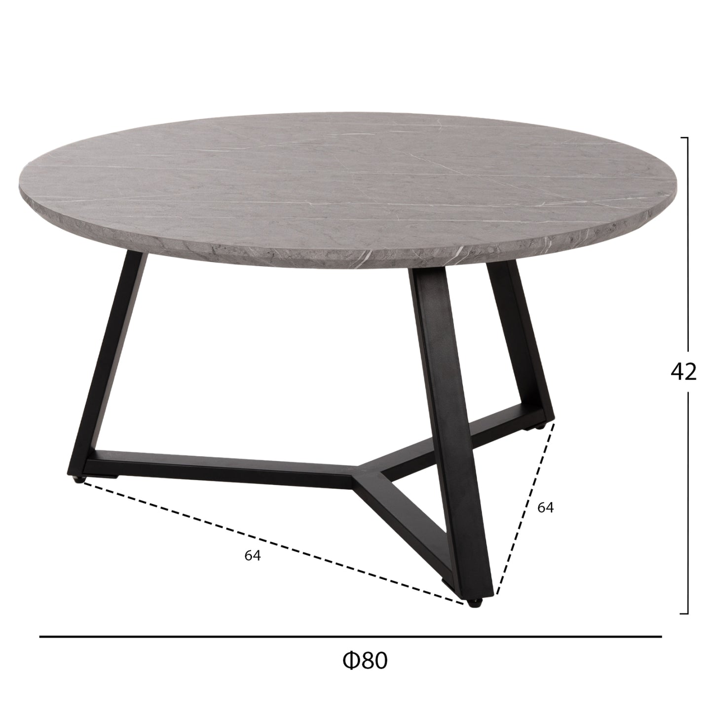 Кръгла Маса За Кафе Сив Мрамор И Метална Основа Φ80x42Hcm