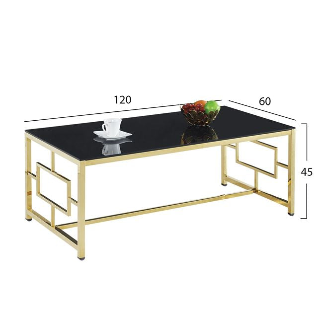Кафе маса YARA с черно стъкло и златна рамка 120X60Χ45 см