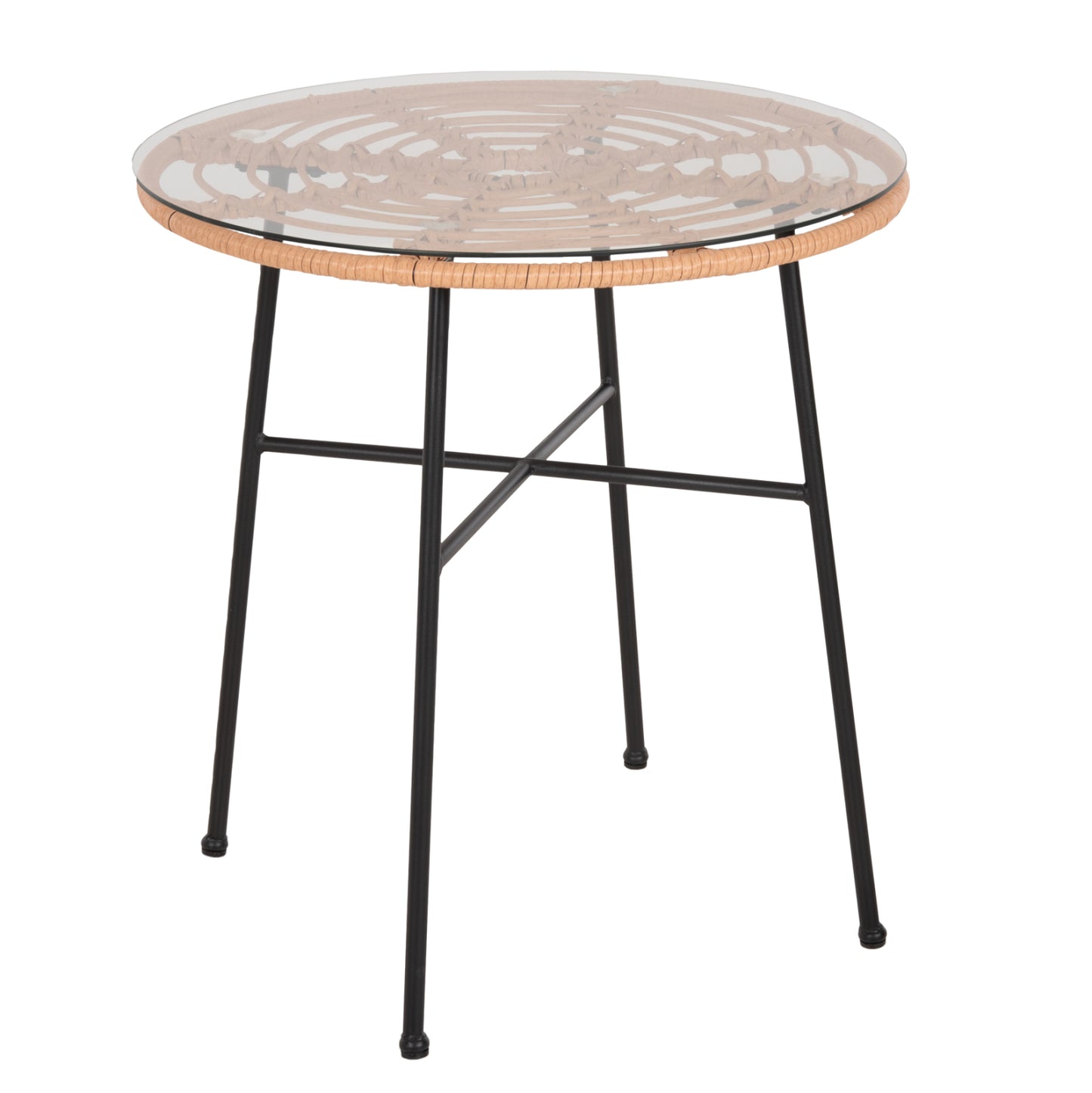 DINING TABLE ROUND ALLEGRA HM5535.11 BLACK METAL-P.E. RATTAN IN NATURAL Φ70x74Hcm. image 1