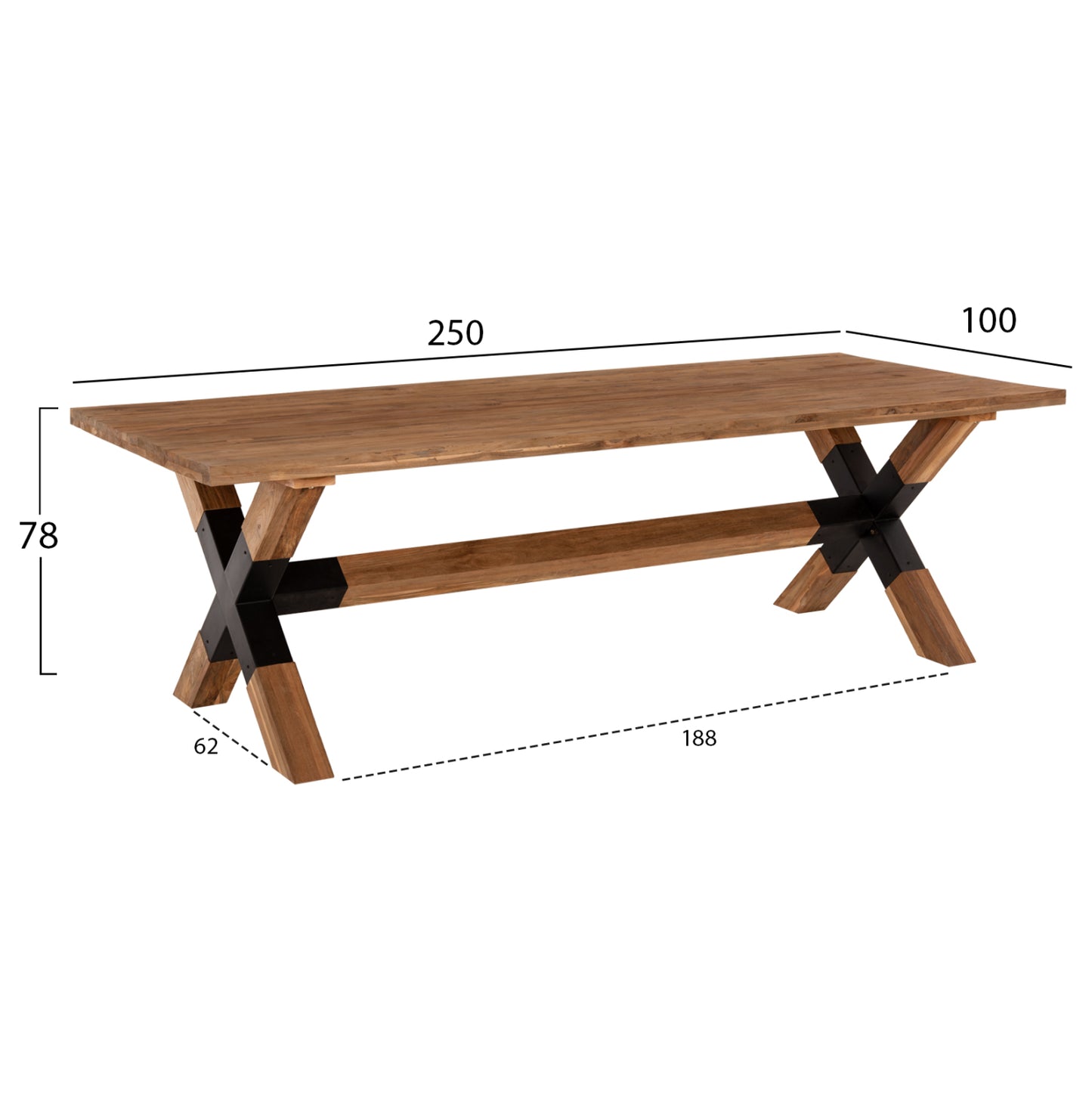 Трапезарна Масата KATTE от Рециклиран ТЕАК Дървен 250x100x78Hcm
