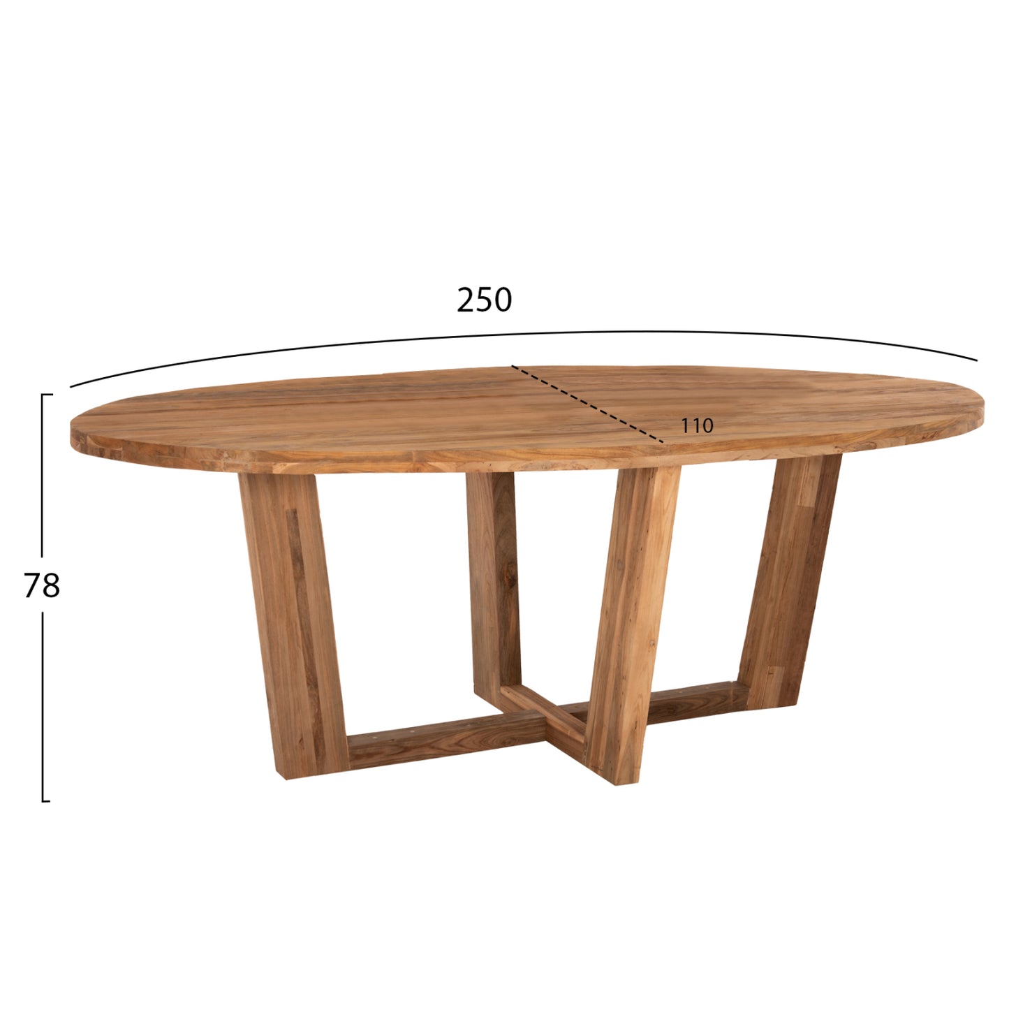 Овална маса за хранене CARIB от рециклиран тиков дървен материал 250x110x78Hcm