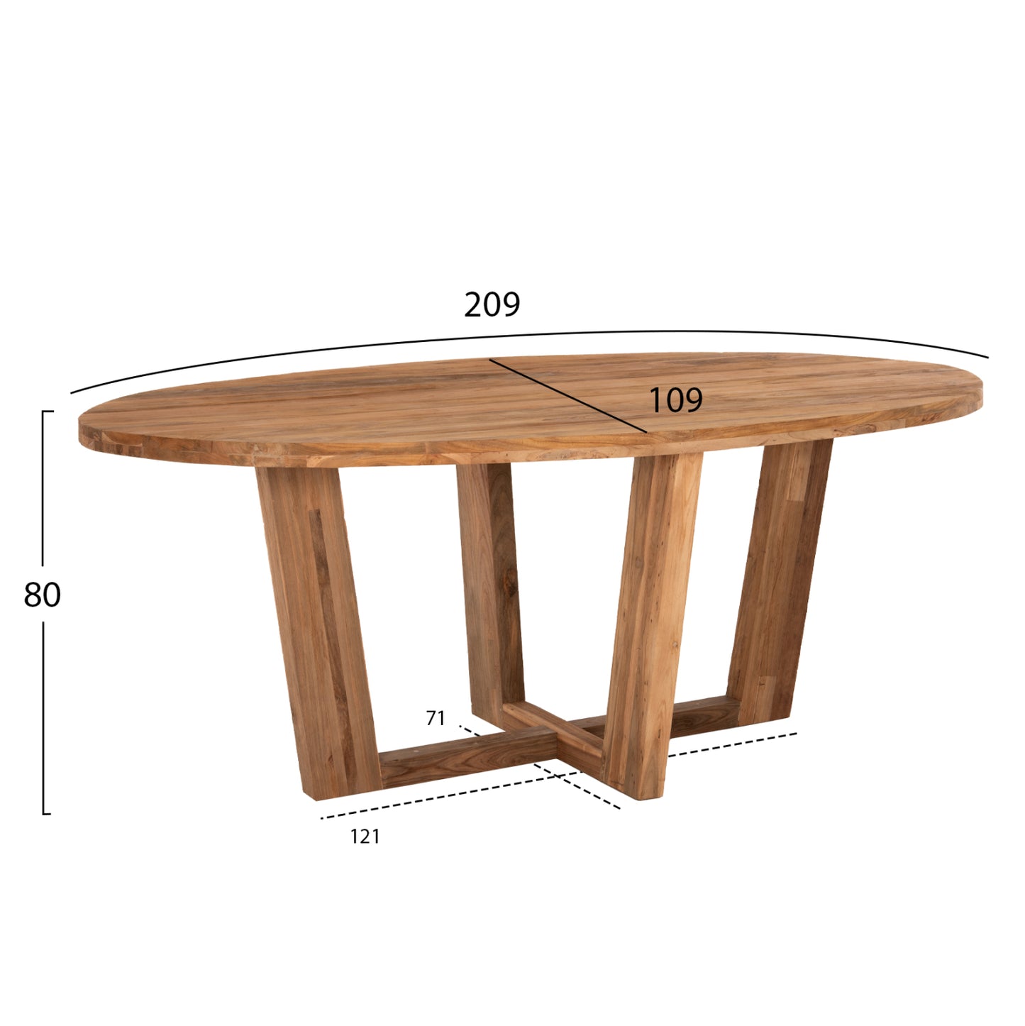 Трапезарна Масичка В Овална Форма От Рециклиран Тик 209x109x80Hcm