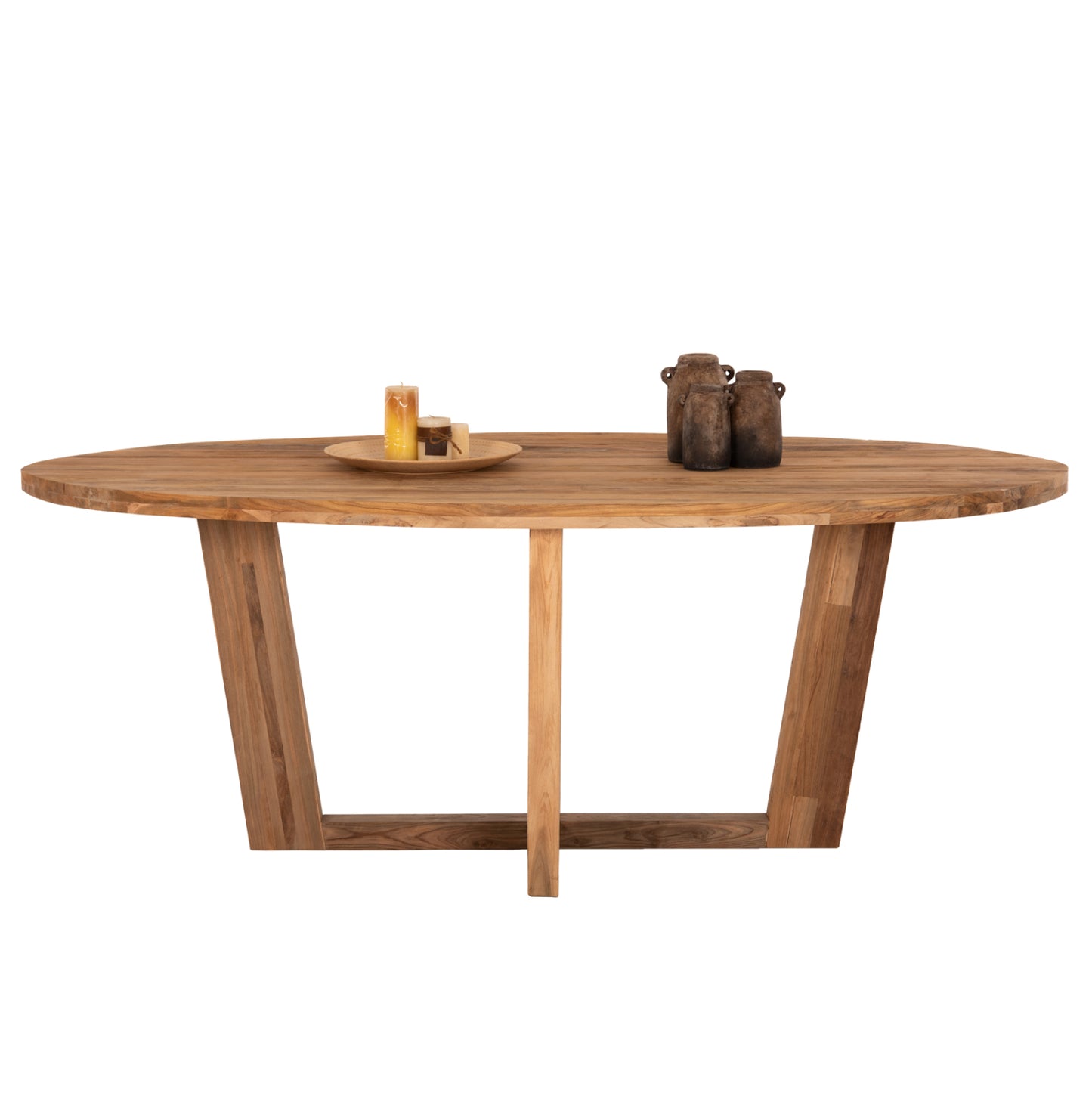 Трапезарна Масичка В Овална Форма От Рециклиран Тик 209x109x80Hcm
