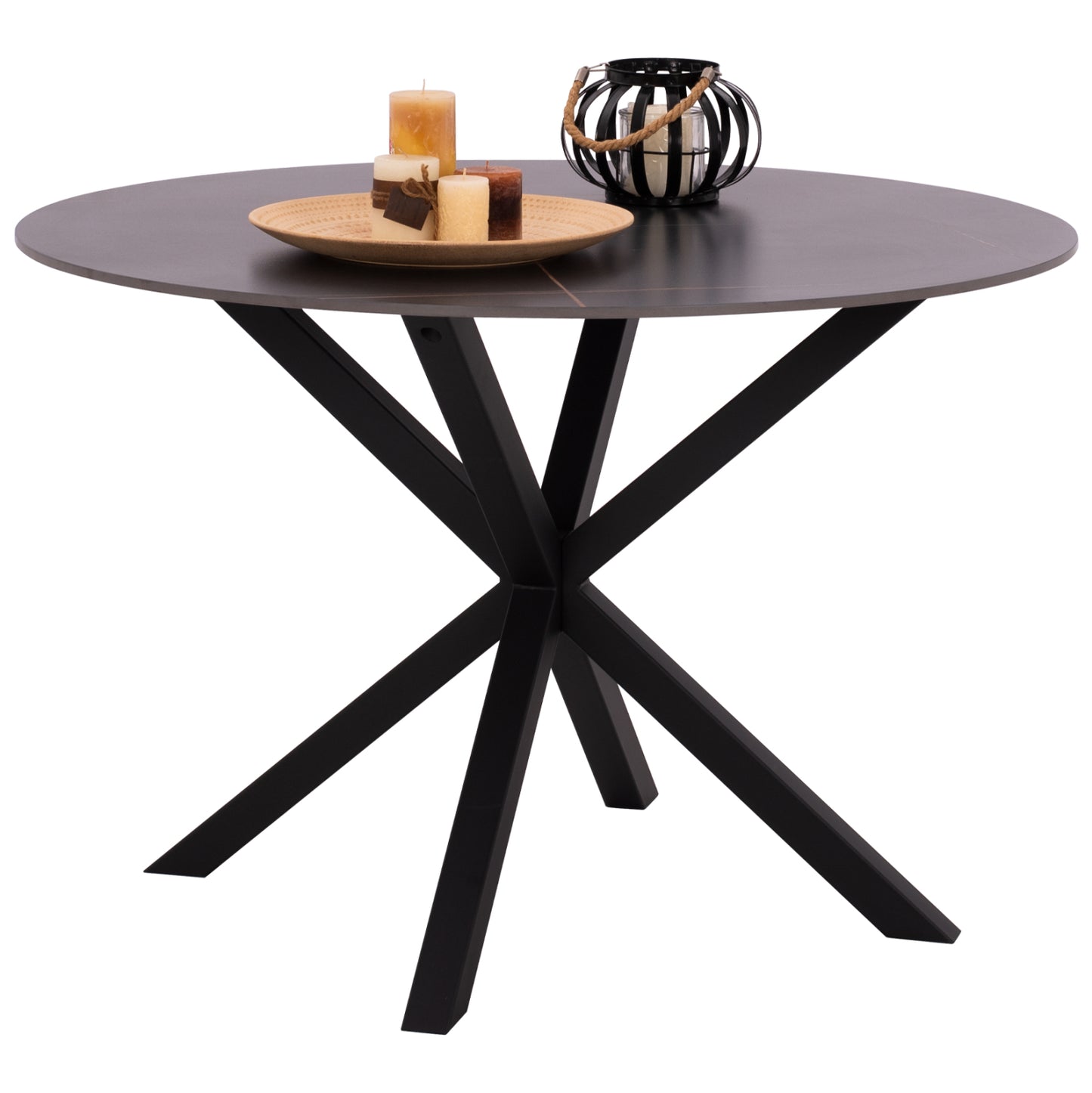 DINING TABLE ROUND SYNTEC HM9309.01 SINTERED STONE BLACK METAL LEGS Φ115x75H image 1