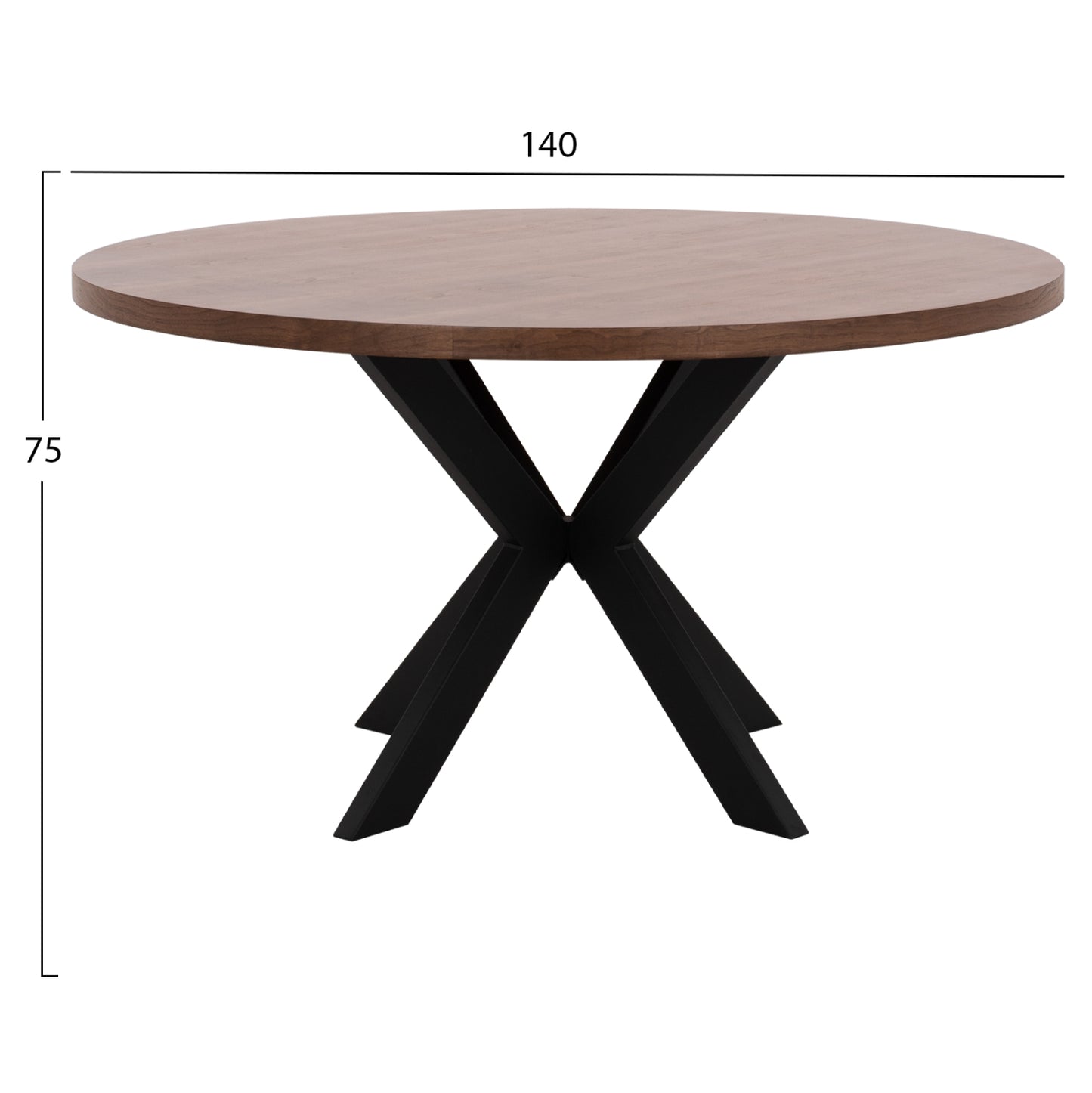 Кръгла Трапезарийна Масa Sari с MDF и Орехово Дърво Φ140x75Hcm