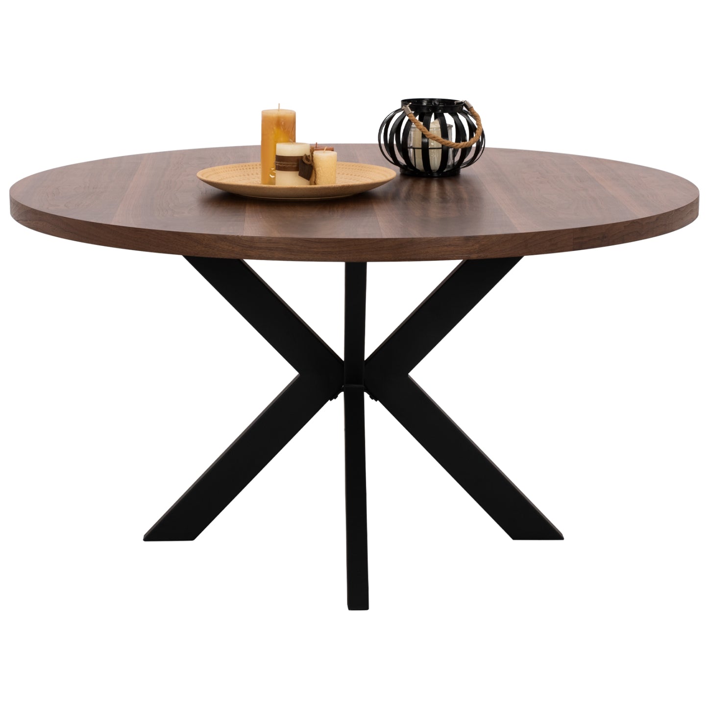 Кръгла Трапезарийна Масa Sari с MDF и Орехово Дърво Φ140x75Hcm