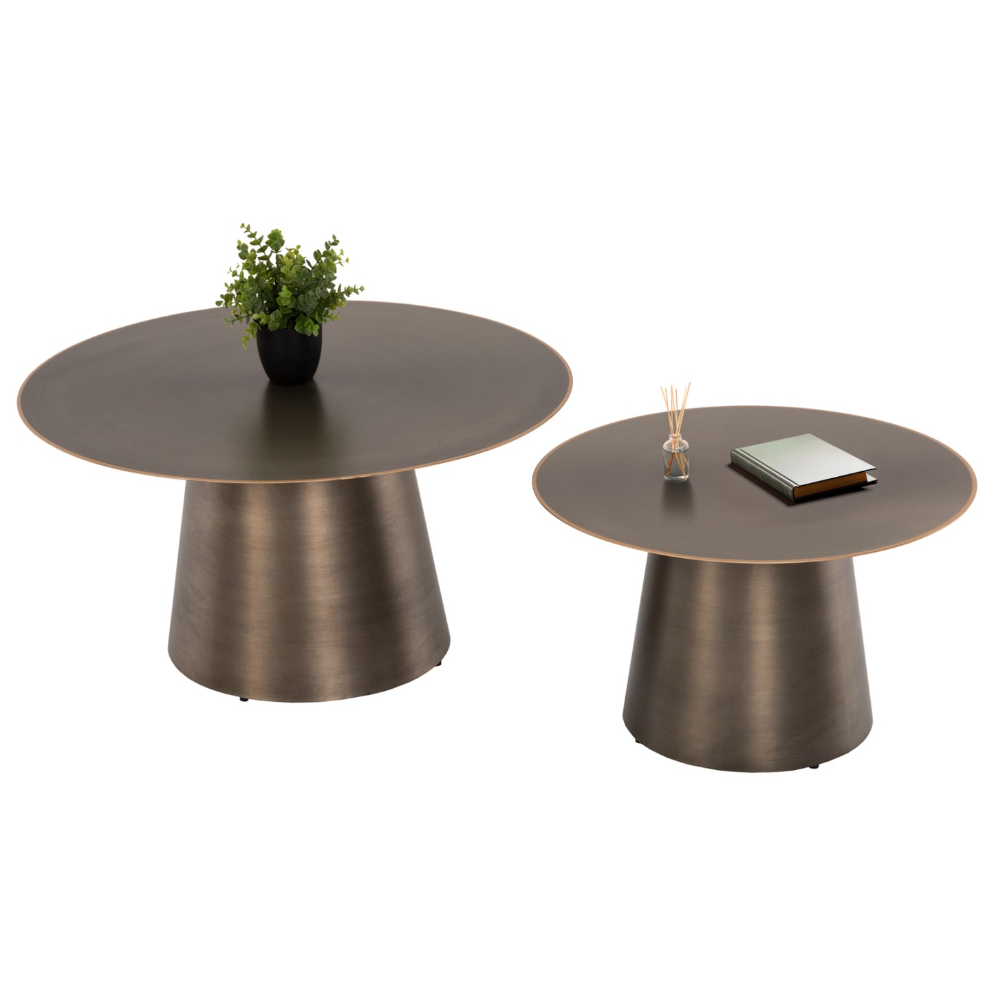 COFFEE TABLES 2PCS NICKELY HM9667 METAL IN NICKEL ANTIQUE Φ80x41H & Φ60x36H cm. image 1