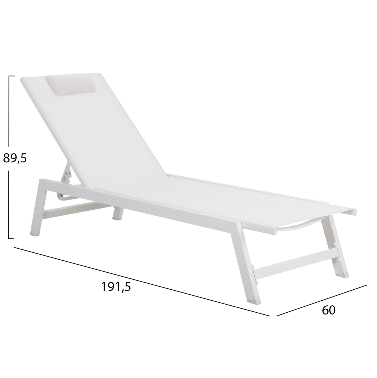 ALUMINUM SUNBED WITH HEADREST RABIA HM5982.01 IN WHITE 191,5x60x89,5Hcm.