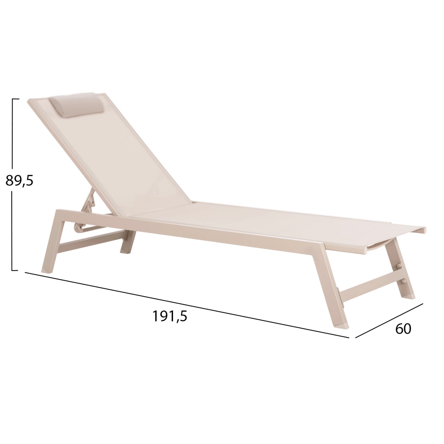 ALUMINUM SUNBED WITH HEADREST RABIA HM5982.04 IN CHAMPAGNE COLOR 191,5x60x89,5Hcm.