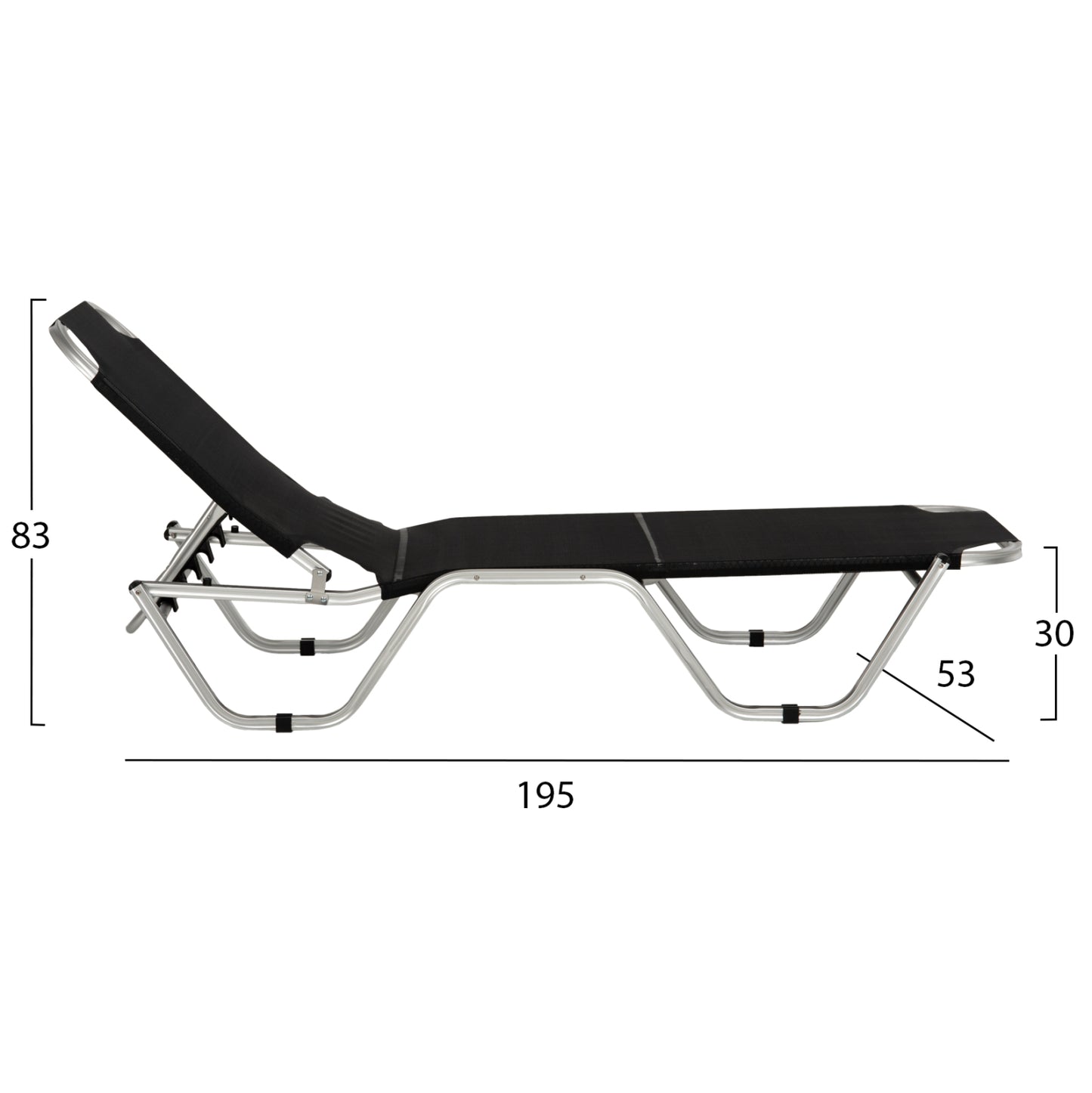 Professional sunbed aluminum WALDO HM5071.90 Black 195x53-60x30 cm