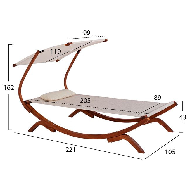 Sunbed Wooden Walnut-Beige with shade Colby HM5671.02 105x221x162cm