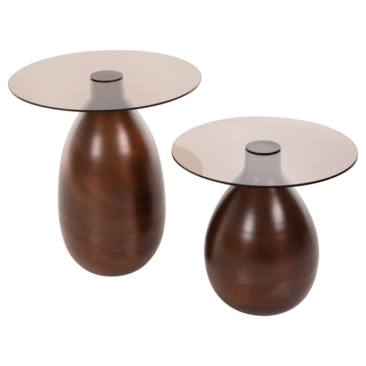 SIDE TABLES 2PCS REGEN HM9666 METAL IN COPPER-GLASS TOP Φ44 & Φ40 cm. image 1