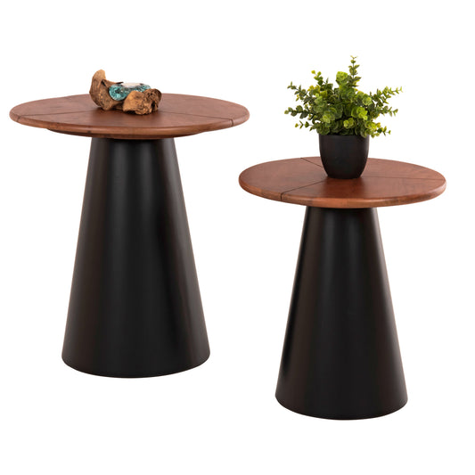 SIDE TABLES 2PCS SUNNI HM9669 BLACK METAL-WALNUT COLORED MANGO TOP Φ48,5 & Φ39,5 cm. image 1