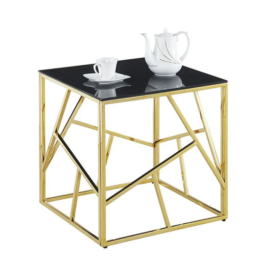 Side Table JANA with black glass and gold base 55x55x55Hcm.HM8619.01 image 1