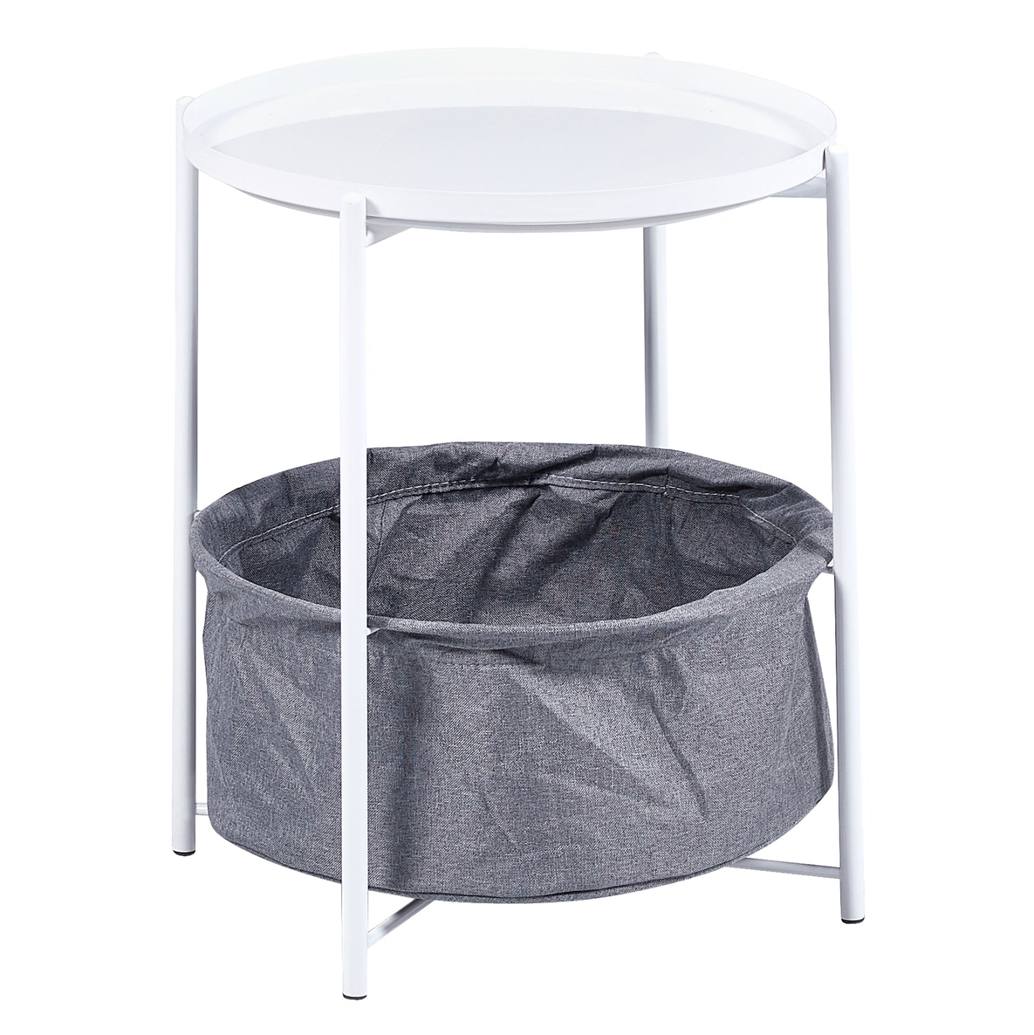 SIDE TABLE HM9472.02 ROUND WHITE METAL-GREY FABRIC Φ42x52Hcm. image 1