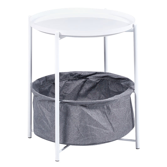 SIDE TABLE HM9472.02 ROUND WHITE METAL-GREY FABRIC Φ42x52Hcm. image 1