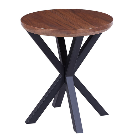 SIDE TABLE ROUND HM9473.02 MDF WITH WALNUT WOOD VENEER TOP AND BLACK METAL LEGS Φ50x55Hcm. image 1
