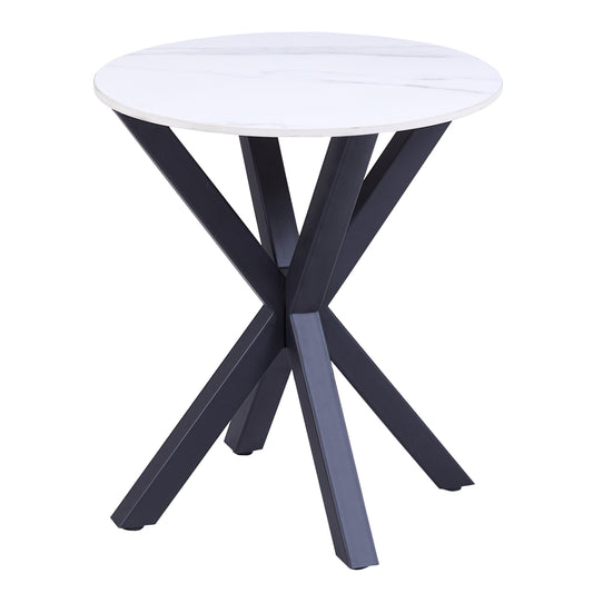 SIDE TABLE ROUND HM9473.06 WHITE MARBLE TOP AND BLACK METAL LEGS Φ50x55Hcm. image 1