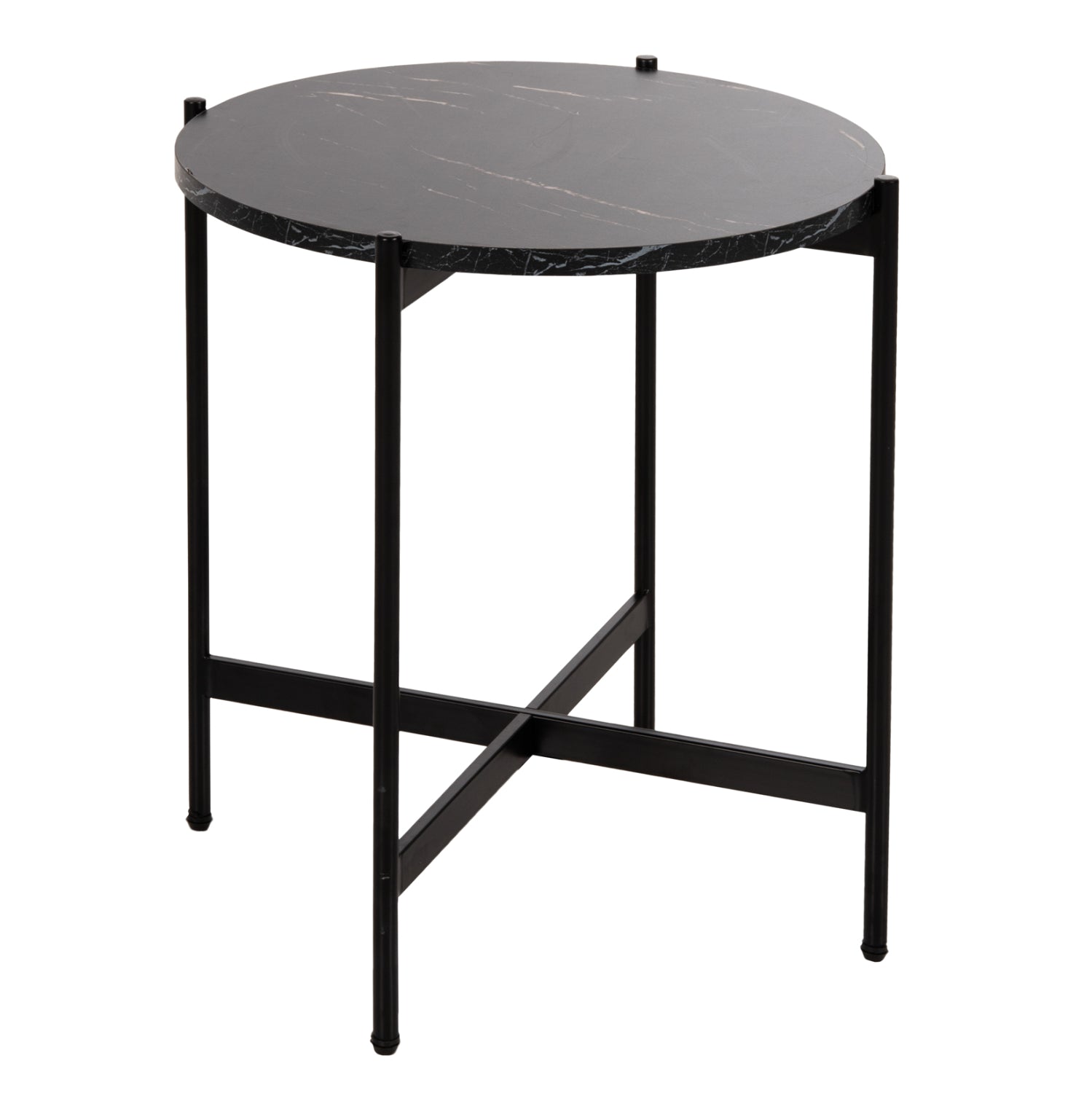SIDE TABLE HM9589.01 MDF BLACK MARBLE-BLACK METAL BASE Φ50x55Hcm. image 1