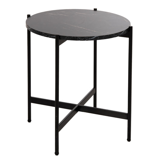 SIDE TABLE HM9589.01 MDF BLACK MARBLE-BLACK METAL BASE Φ50x55Hcm. image 1