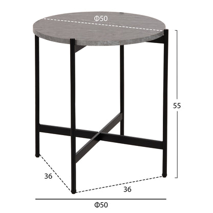 Странична маса MDF Сив Мрамор и Черна Метална Основa Φ50x55Hcm