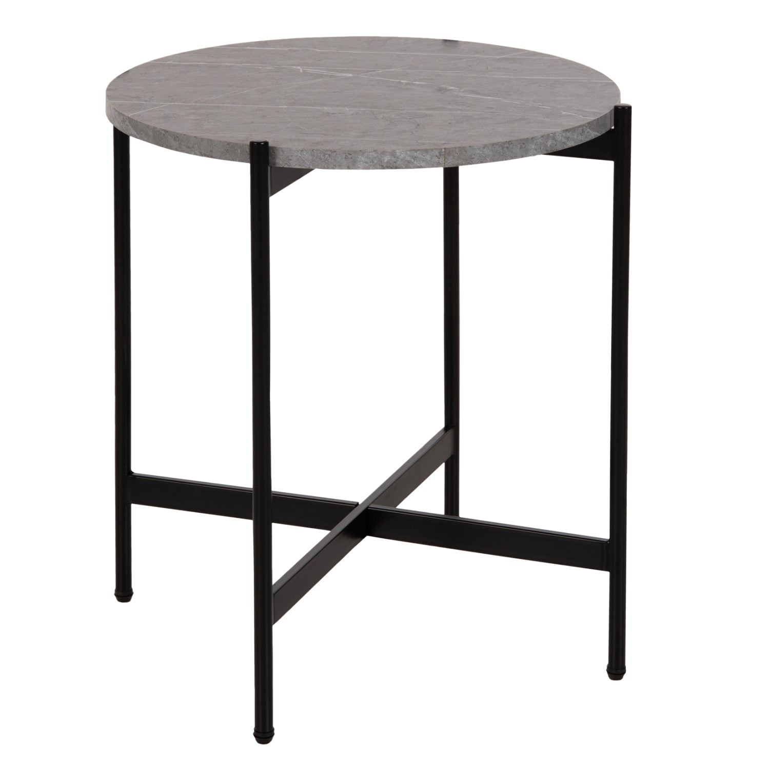 SIDE TABLE HM9589.02 MDF GREY MARBLE-BLACK METAL BASE Φ50x55Hcm. image 1