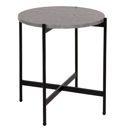 SIDE TABLE HM9589.02 MDF GREY MARBLE-BLACK METAL BASE Φ50x55Hcm. image 1