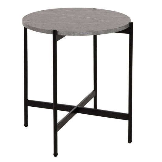 SIDE TABLE HM9589.02 MDF GREY MARBLE-BLACK METAL BASE Φ50x55Hcm. image 1
