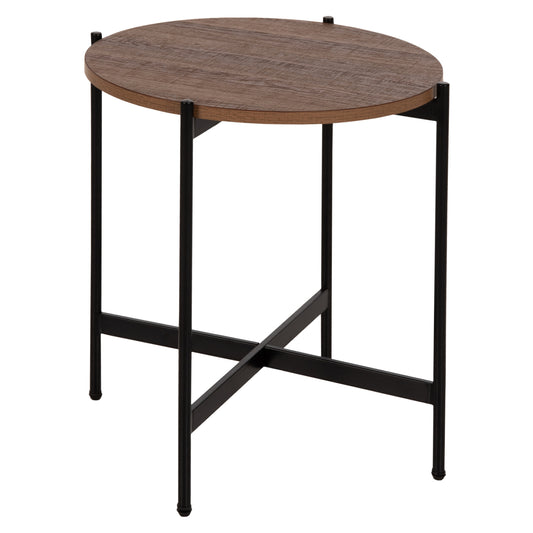 SIDE TABLE HM9589.04 MDF WALNUT-BLACK METAL BASE Φ50x55Hcm. image 1