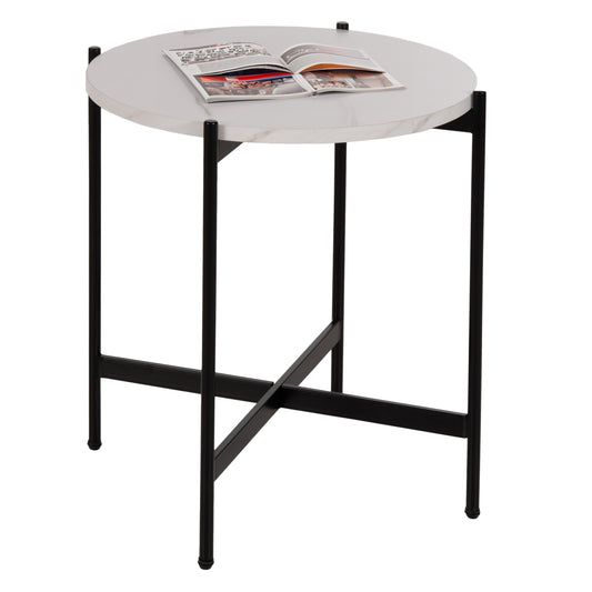 SIDE TABLE HM9589.05 MDF WHITE MARBLE-BLACK METAL BASE Φ50x55Hcm. image 1