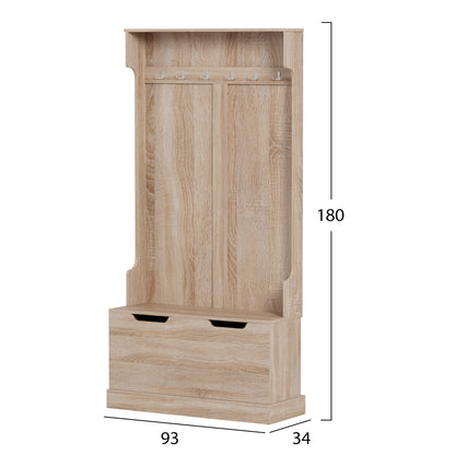 ENTRYWAY FURNITURE KAYLOR HM2475.01 WITH HOOKS&STORAGE SPACE-MDF IN SONAMA 93x34x180Hcm.