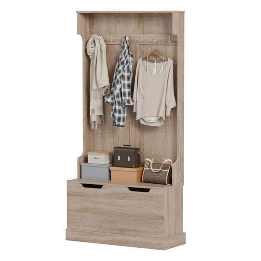 ENTRYWAY FURNITURE KAYLOR HM2475.01 WITH HOOKS&STORAGE SPACE-MDF IN SONAMA 93x34x180Hcm. image 1