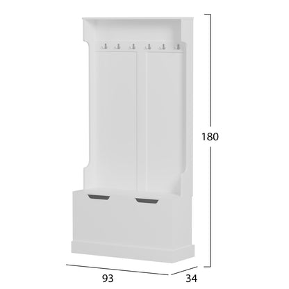 ENTRYWAY FURNITURE KAYLOR HM2475.03 WITH HOOKS&STORAGE SPACE-MDF IN WHITE 93x34x180Hcm.