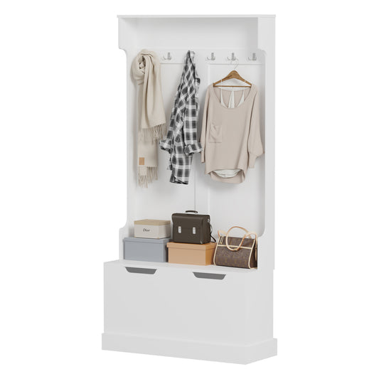 ENTRYWAY FURNITURE KAYLOR HM2475.03 WITH HOOKS&STORAGE SPACE-MDF IN WHITE 93x34x180Hcm. image 1