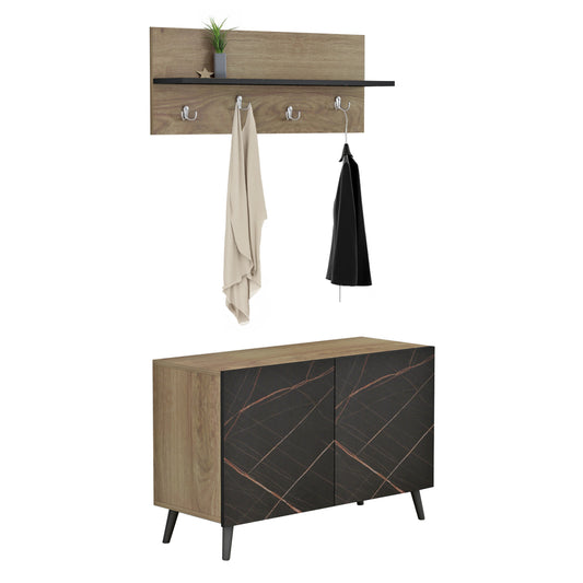 ENTRYWAY FURNITURE SET DELPHINE HM8876.12 MELAMINE IN BLACK MARBLE-NATURAL WOOD 80x31.5x52Hcm. image 1