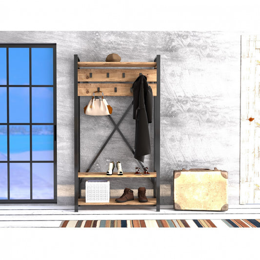 ENTRANCE FURNITURE HM8943.01 NATURAL WOOD & BLACK 90x34x180 cm. image 1