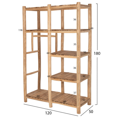 ENTRANCE RACK BALEN HM9550 TEAK WOOD IN NATURAL COLOR 120x50x180Hcm.