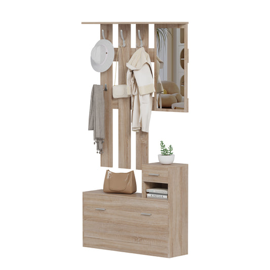 ENTRYWAY SET WITH MIRROR GORN HM2473.01 MELAMINE IN SONAMA 90x24x190Hcm. image 1