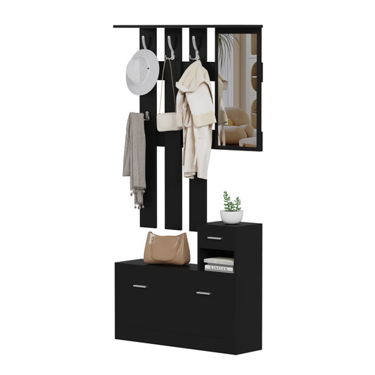 ENTRYWAY SET WITH MIRROR GORN HM2473.02 MELAMINE IN WENGE 90x24x190Hcm. image 1