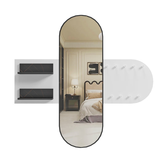 ENTRANCE FURNITURE WITH MIRROR CHERYL ΗΜ9049.11 MELAMINE WHITE-BLACK MARBLE 125x40x120Hcm. image 1