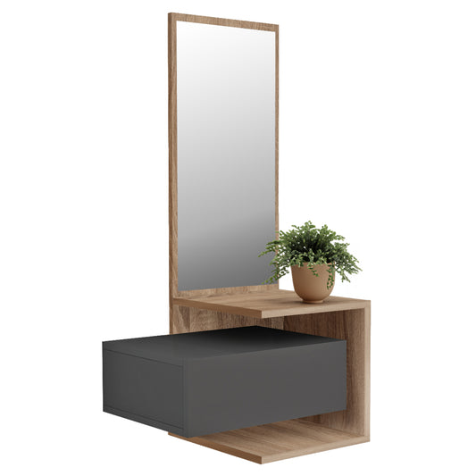 ENTRYWAY FURNITURE (WALL HANGING) WITH MIRROR MEARA HM8984.11 MELAMINE IN SONAMA-GREY 49,1x31,3x90Hcm. image 1