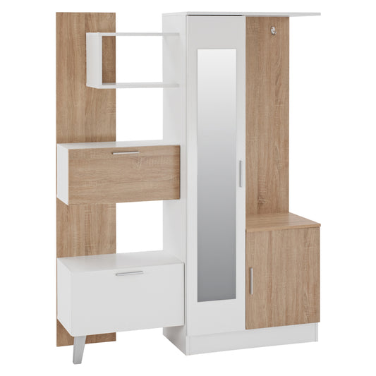 ENTRANCE FURNITURE WITH SHELVES AND MIRROR HM2265 WHITE-SONAMA 125,5x37,5x166,5cm image 1