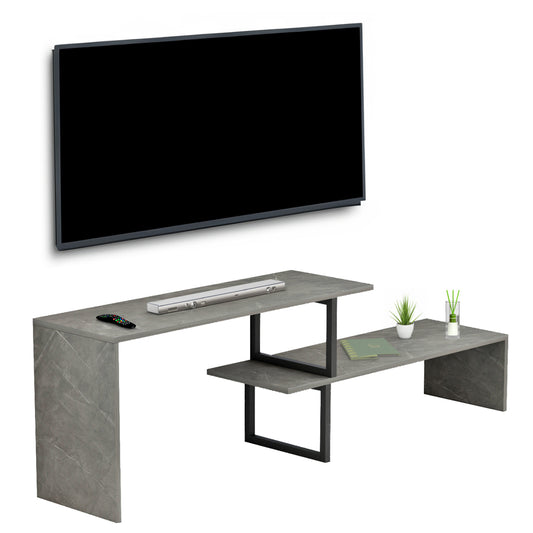 TV FURNITURE EXPANDABLE BRIGGITE HM8892.11 MELAMINE IN GREY STONE TEXTURE -BLACK METAL LEGS 110-160x30x45Hcm. image 1